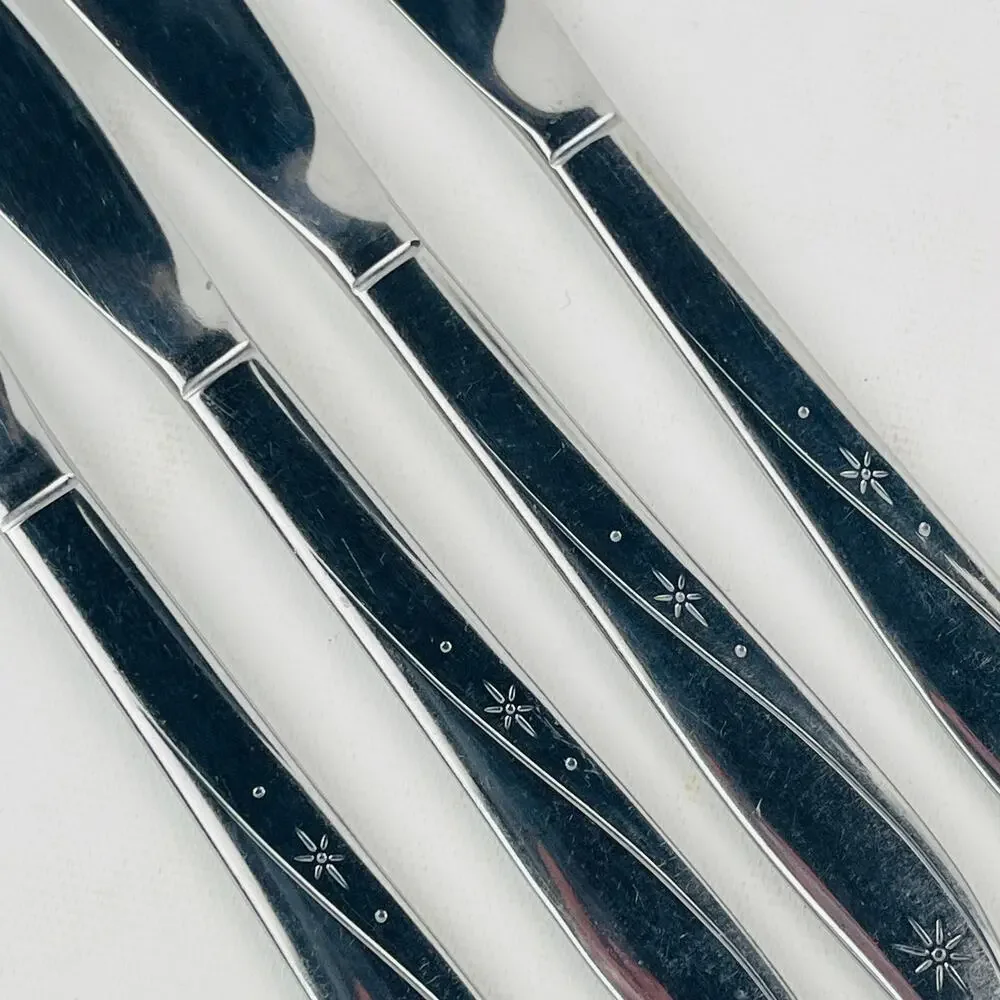 Oneida Twin Star Stainless Steel Dinner Knives (4) Atomic Starburst Motif